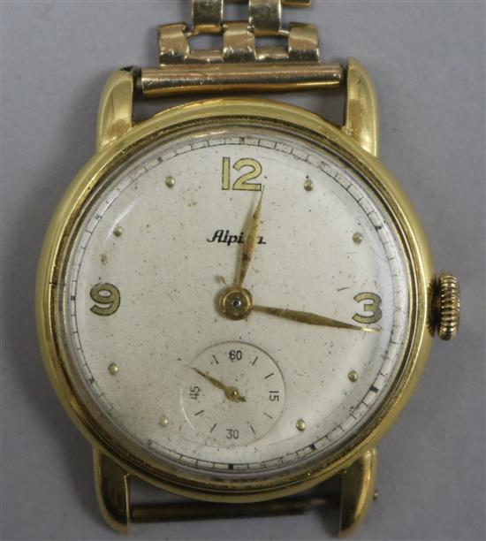 A gentlemens 18ct gold-cased Alpina wristwatch on 9ct gold Chamcraft bracelet.